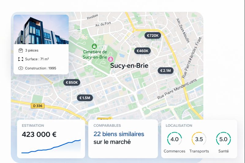 Estimation immobilière avec carte interactive